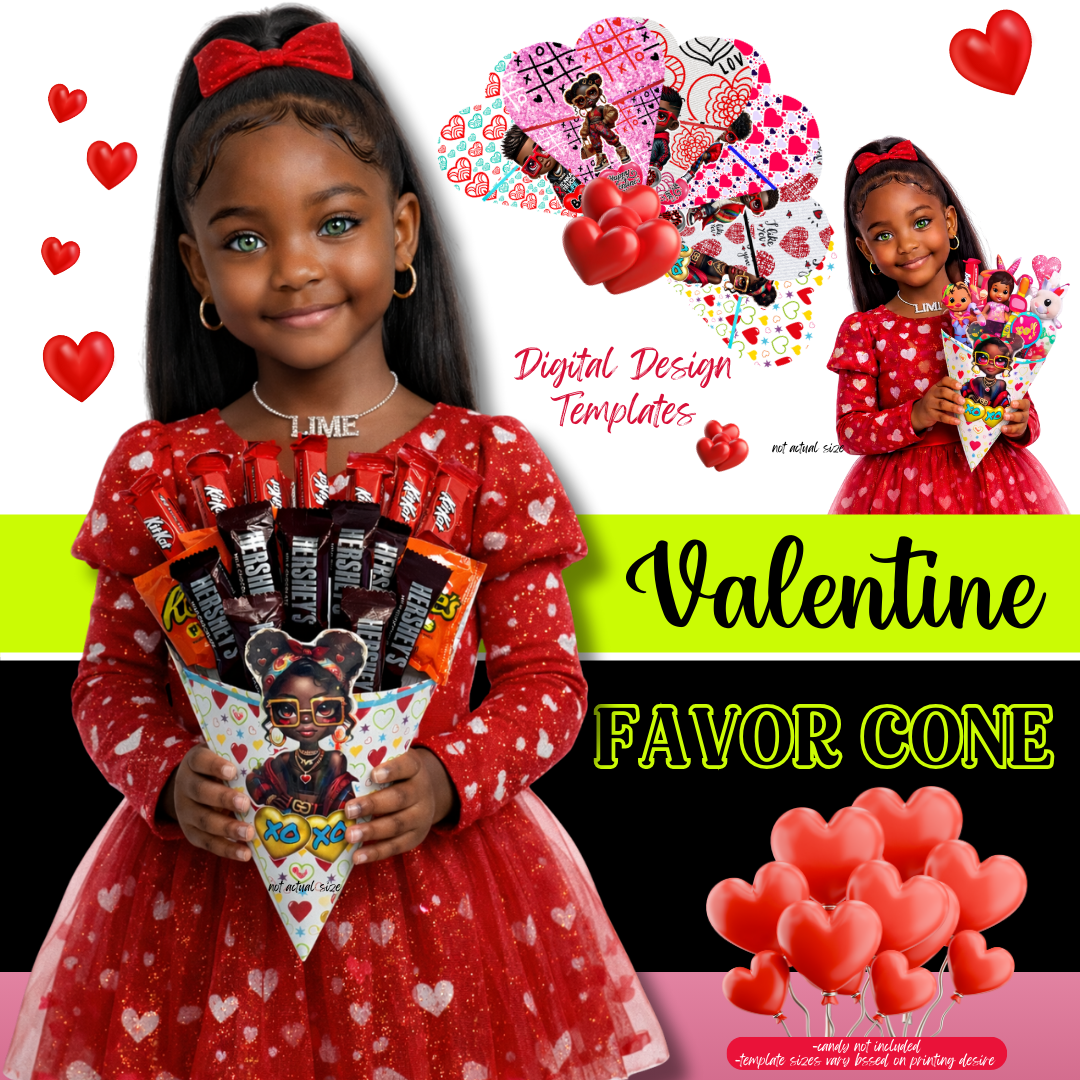 Valentine Party Favor Cone Digital Template