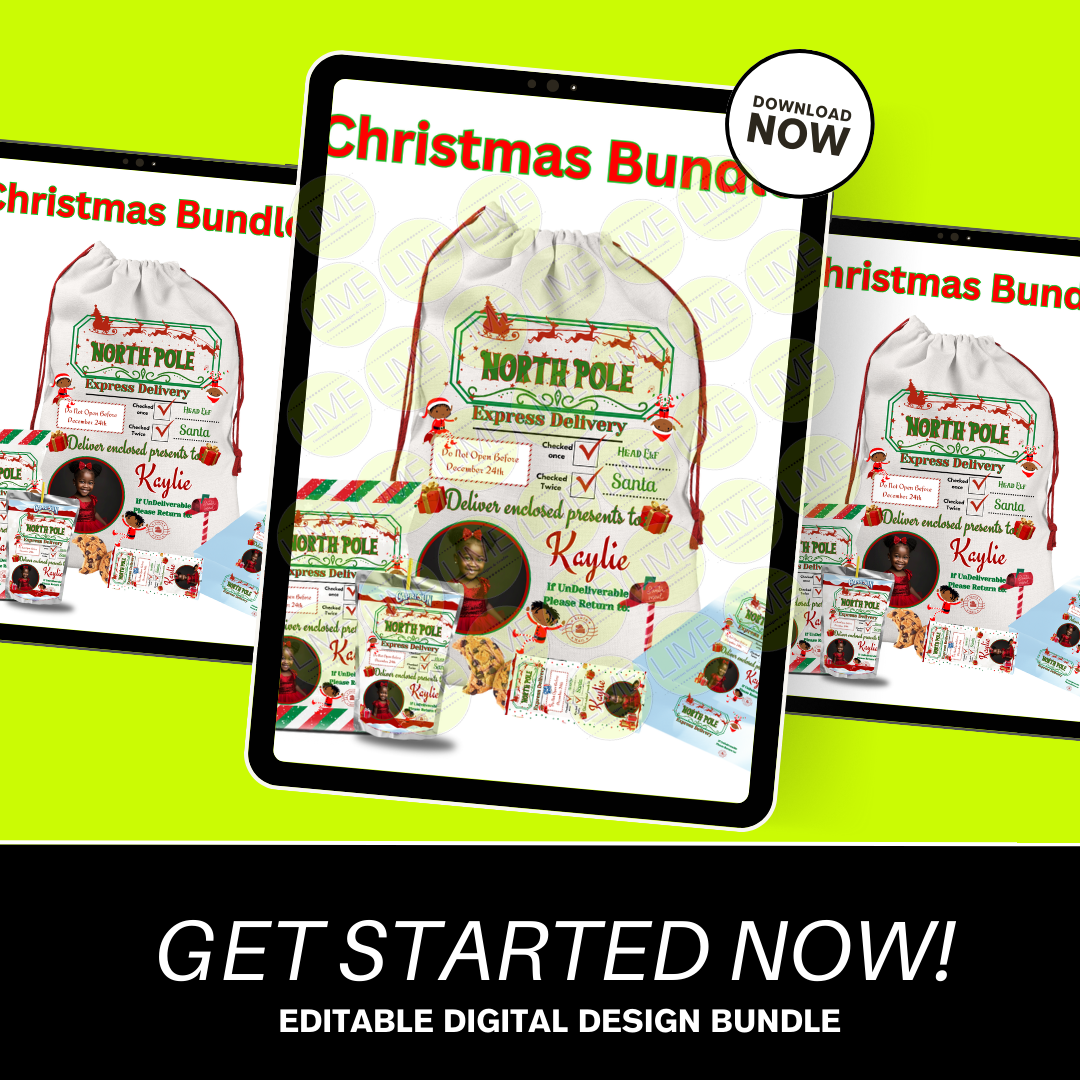 Christmas Editable Digital Template Bundle w/ Santa Bag Template