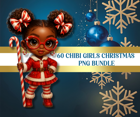 60 Chibi Style Girls Christmas Png Bundle