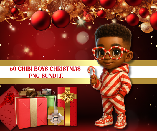 60 Chibi Style Boys Christmas Png Bundle