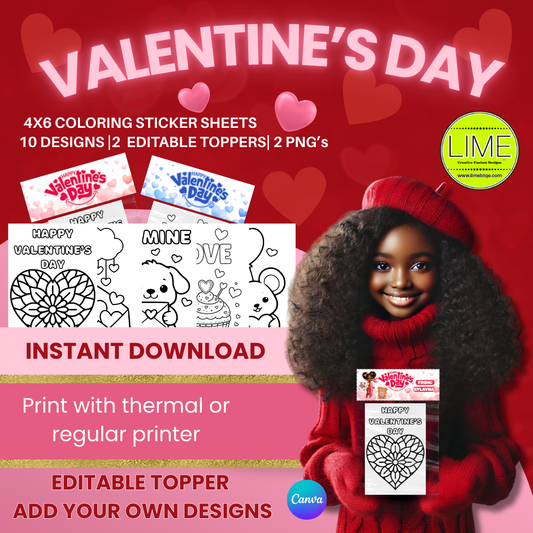 Valentine's Day Coloring Pages & Editable Topper