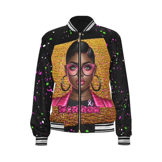 Breast Cancer Awareness All Over Print Bomber Jacket for Women